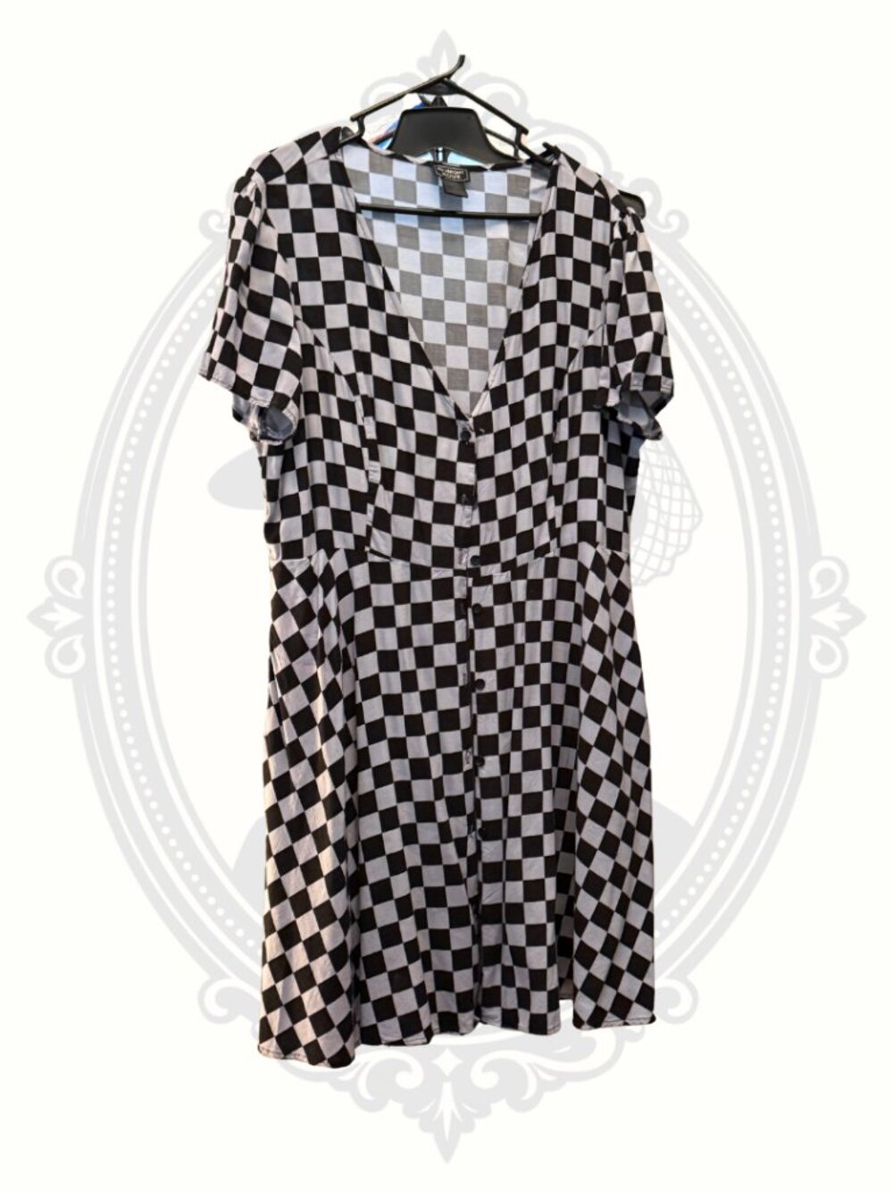 Midnight Hour Black Gray Checkered Dress w Pockets XXL Alt Goth Grunge